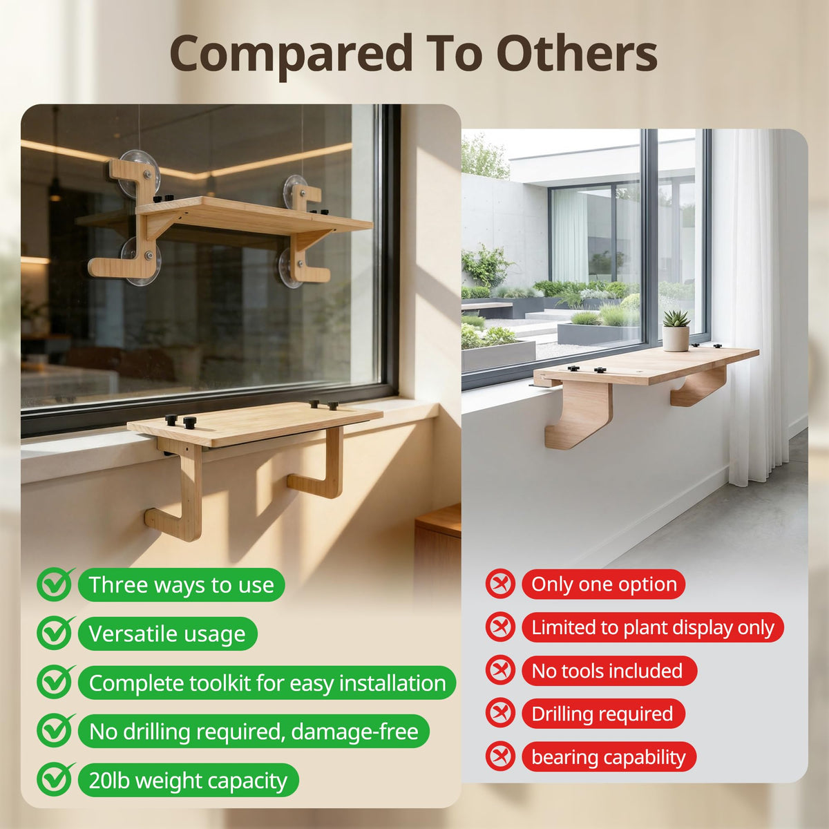 wemidels Glass-mount option anchors the shelf on smooth surfaces for flexible placement.