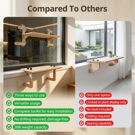 wemidels Glass-mount option anchors the shelf on smooth surfaces for flexible placement.