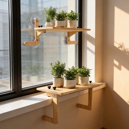 wemidels Window Plant Shelf with suction cups mounted on glass for a sturdy, space-saving display.