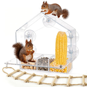 wemidels Window Squirrel Feeder offers crystal-clear viewing of playful squirrels from indoors