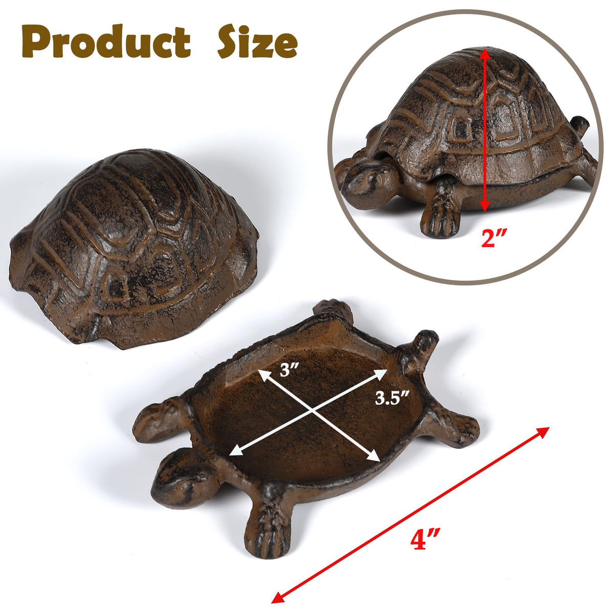 WEMPOLU Cast Iron Turtle Hidden Key Holder side view emphasizes weather-resistant finish for outdoors.