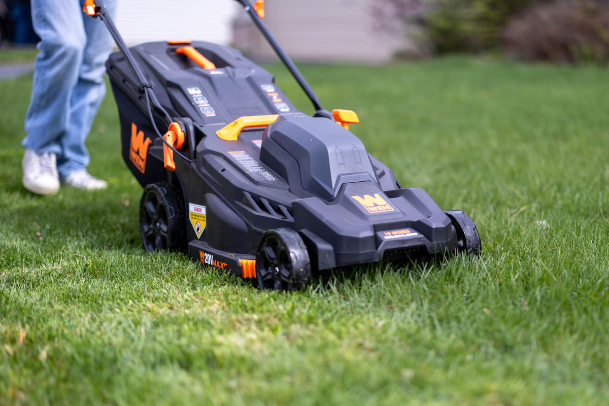 WEN 20V Max 19-Inch mower side view showing portable 2-in-1 design