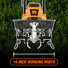 Adjustable wheels on the WEN tiller for easy transport