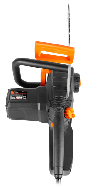 WEN electric chainsaw with cable strain relief keeps cords managed.