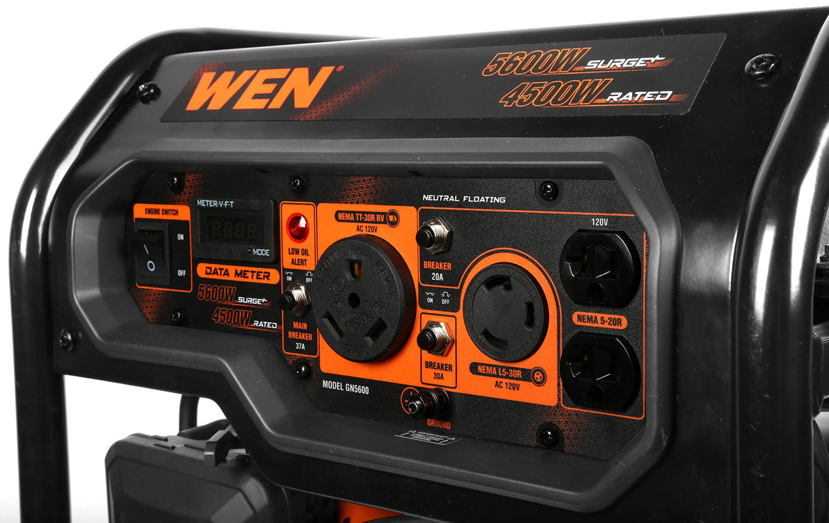 WEN GN5600 L5-30R twist-lock outlet ensures secure connections.