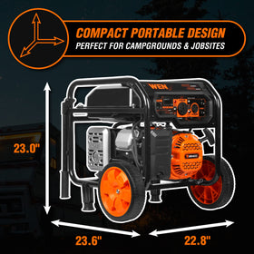 WEN GN5600 wheels and handle enable easy transport between sites.
