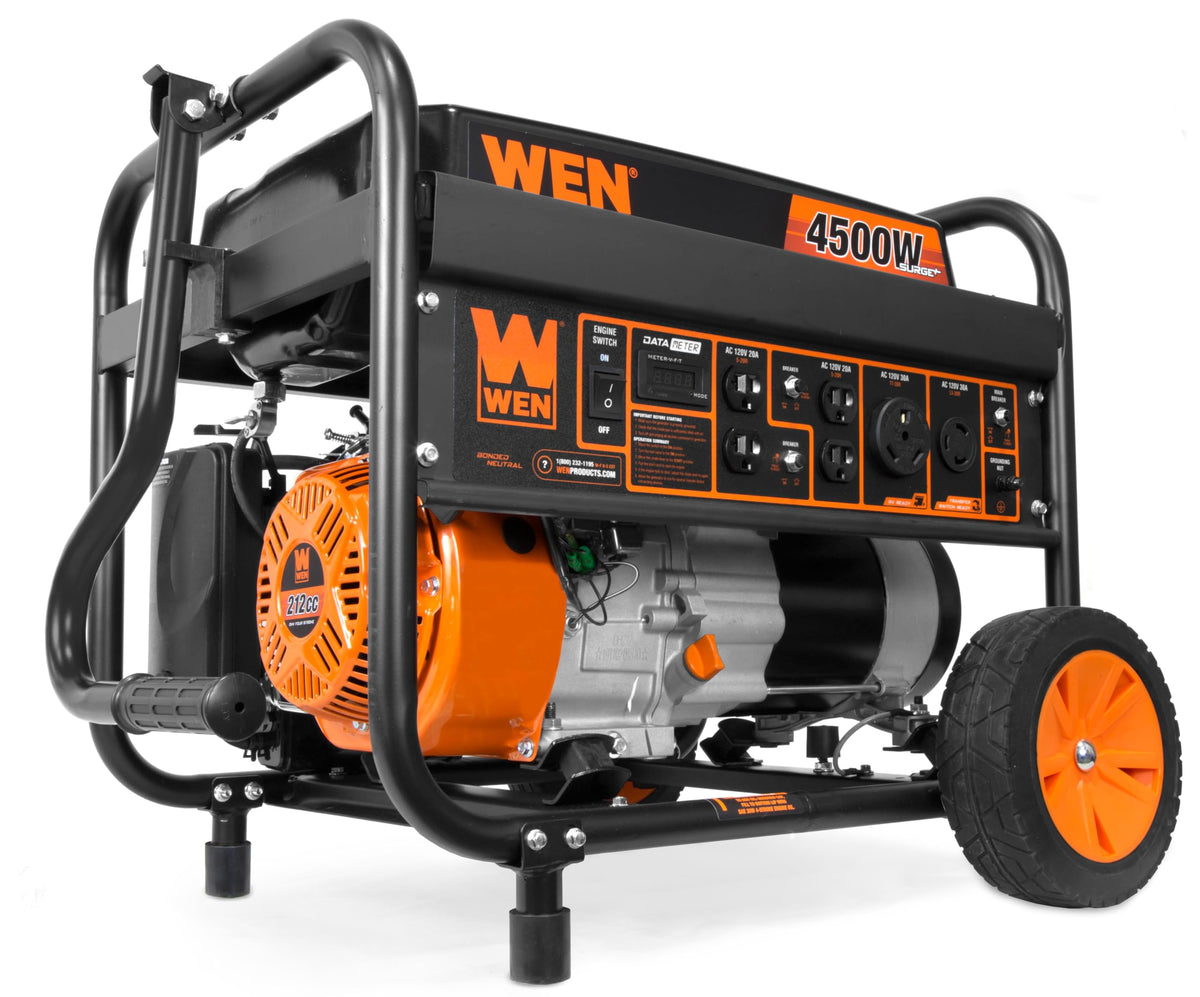 WEN GNA410 folding handle action, easing rolling and positioning for outdoor power needs.