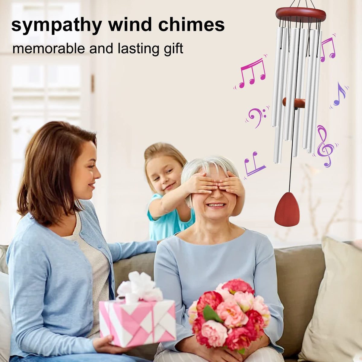 WENANA wind chime with pine top adds rustic charm and sturdy support