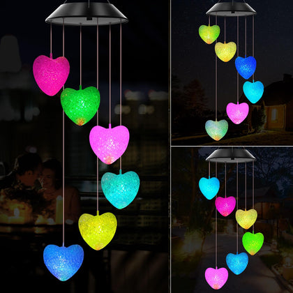 WENANA solar wind chimes heart illuminate outdoor spaces with color-changing lights
