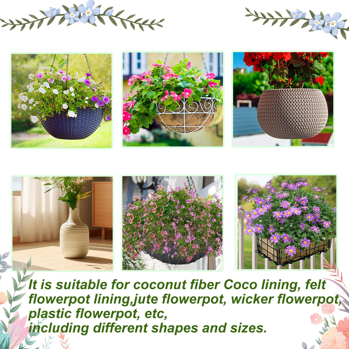 Wenfan hanging basket drip pan captures excess moisture for clean surfaces.