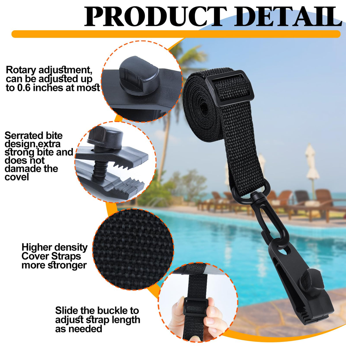 Wenfan heat-resistant adjustable strap adapts to varied pool sizes.