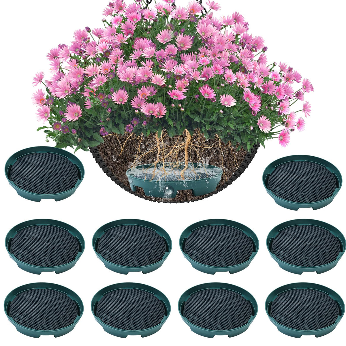 Wenfan invisible hanging basket insert for 7-inch baskets keeps planters clean while delivering moisture