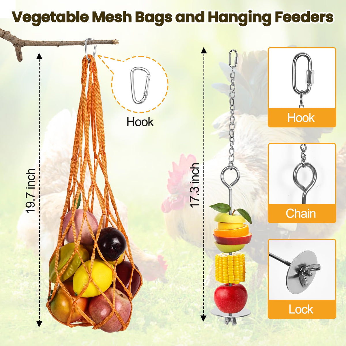 WENNIIWN vegetable hanging feeder keeps hens engaged with fresh snacks.