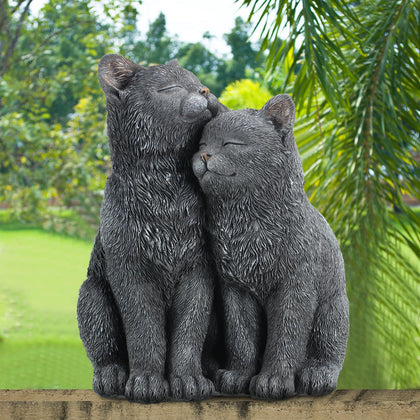 Wenqik Black Cat Statue view from side highlighting garden charm.