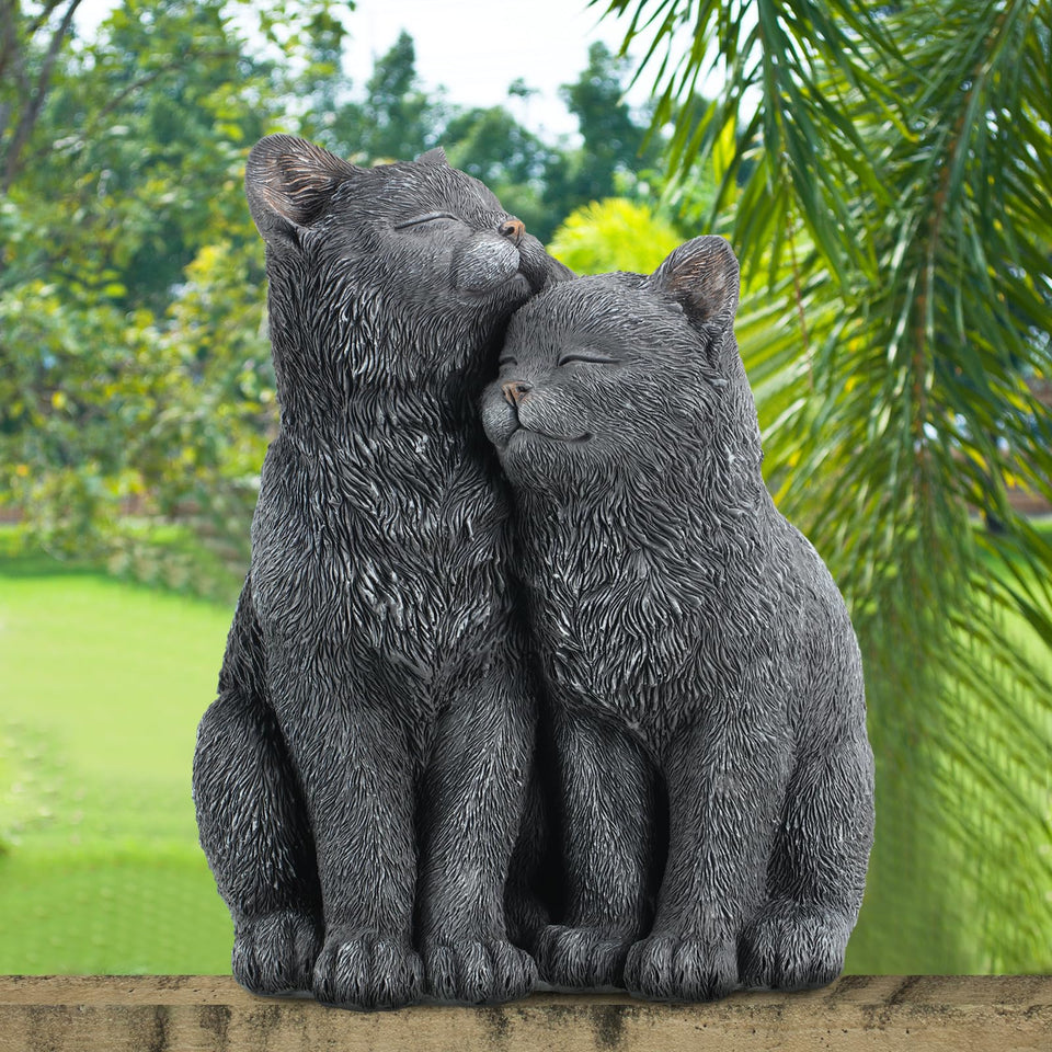 Wenqik Black Cat Statue view from side highlighting garden charm.