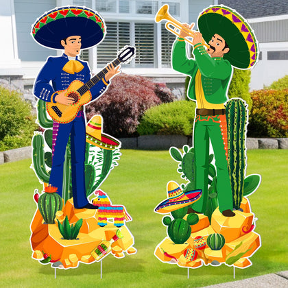 Wenqik Cinco de Mayo yard sign with pinata and cactus for festive lawn decor.