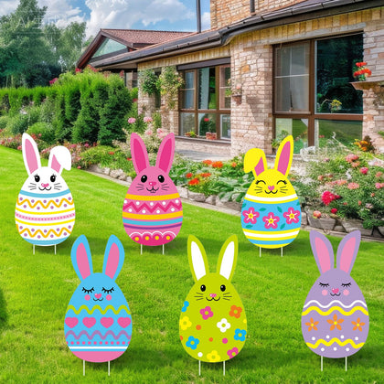 Wenqik Easter yard sign with bunny egg stake for outdoor garden decor