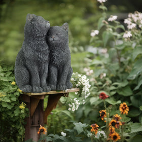 Wenqik Black Cat Pair statue enhances porch ambiance.