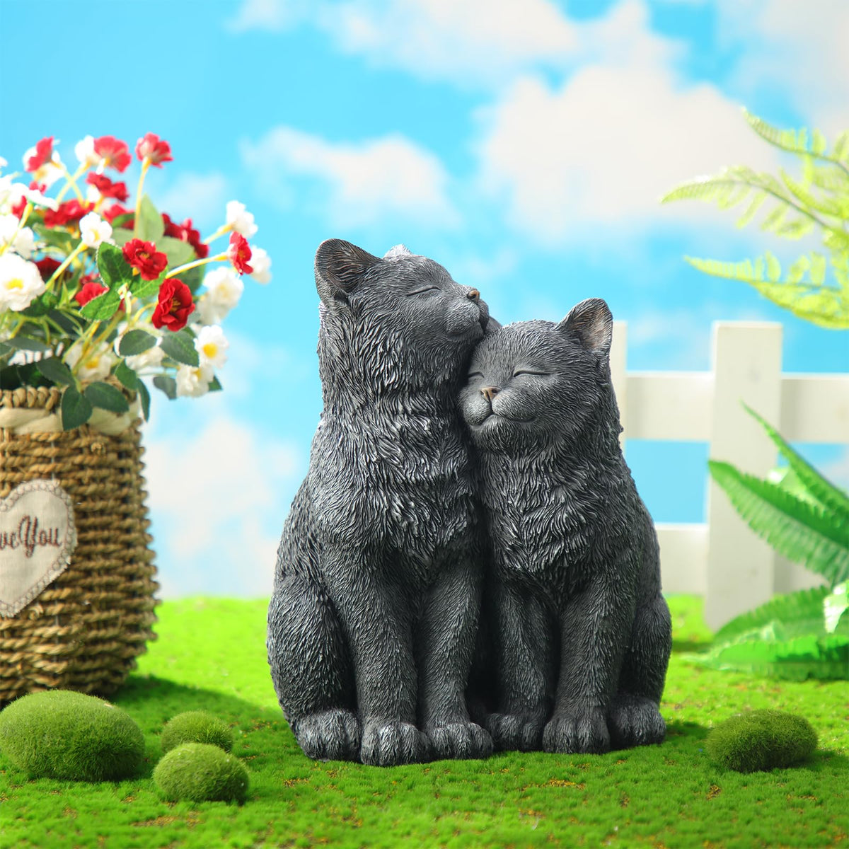 Wenqik Outdoor Cat Statue sits proudly on patio or garden.