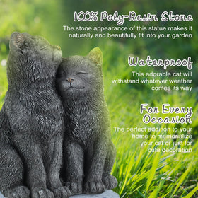 Wenqik Resin Cat Figurine with stone-like finish withstands weather.