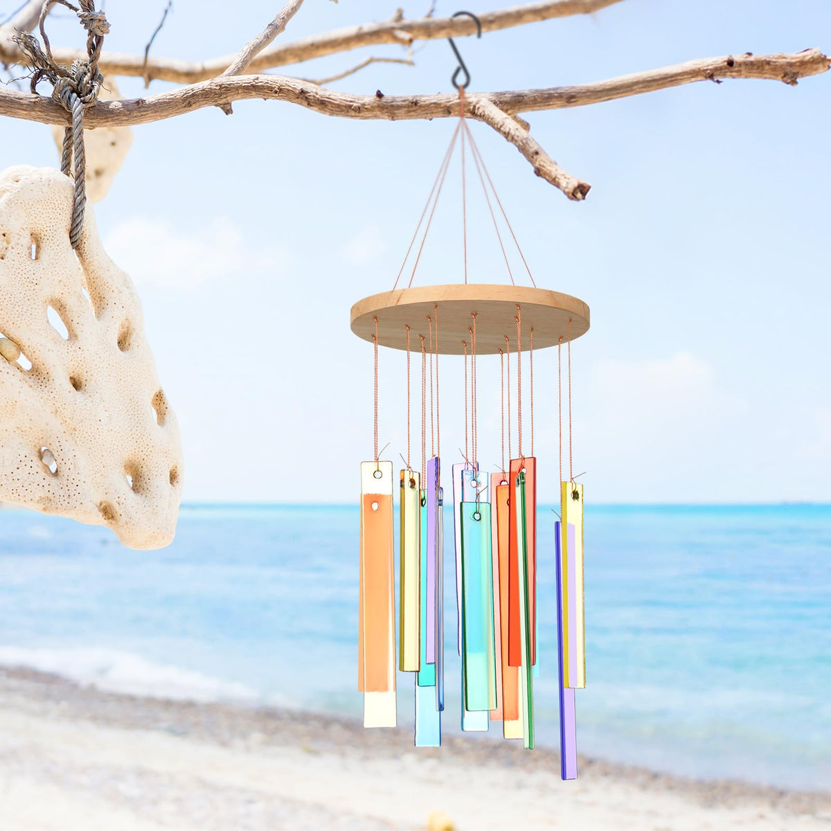 Wenqik sunlit sea glass wind chime with soft, melodic tones