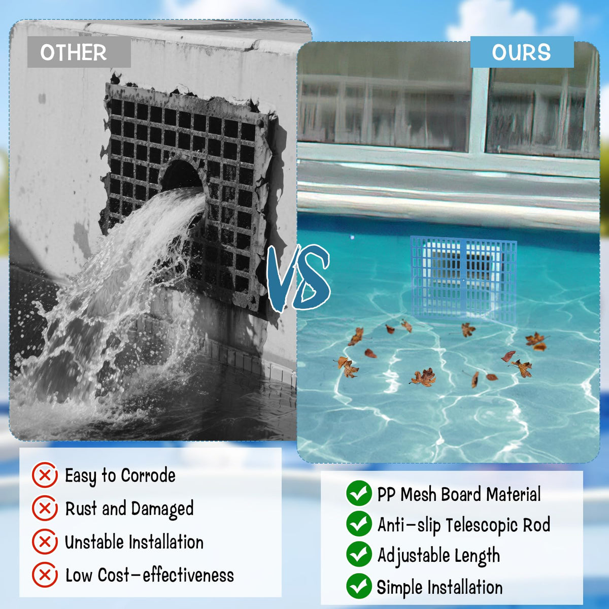 Wensdr skimmer opening fit visual showing universal compatibility.
