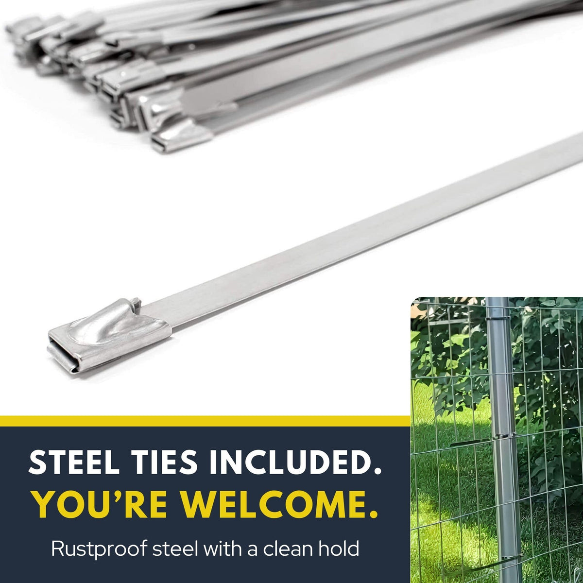 Wenses includes steel ties and mounting hardware for easy setup