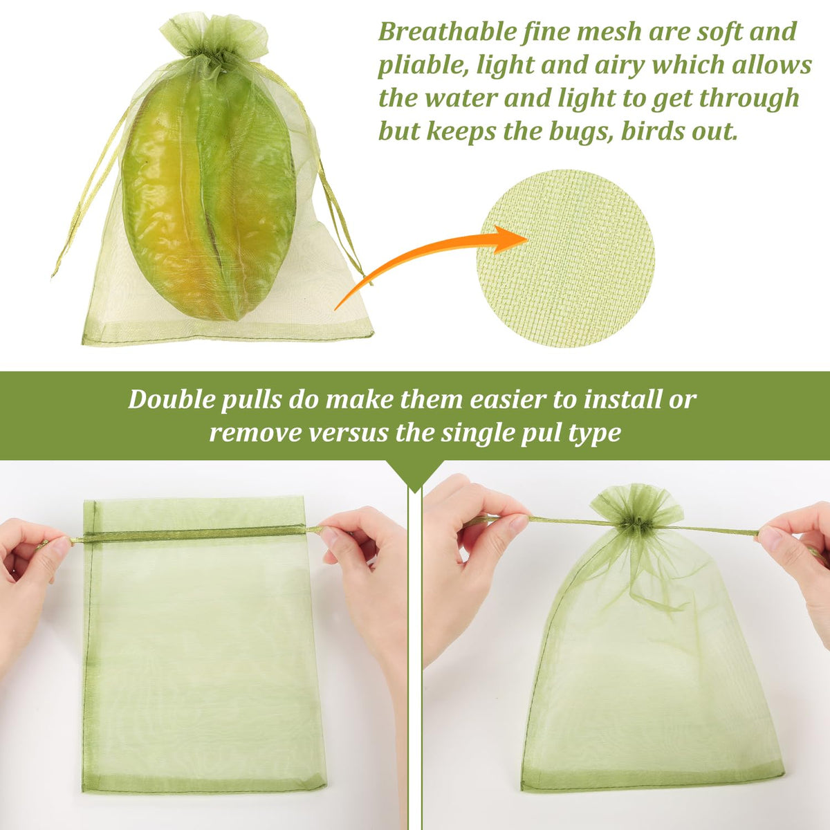 WenTao eco-friendly green mesh bag protects fruit while allowing airflow