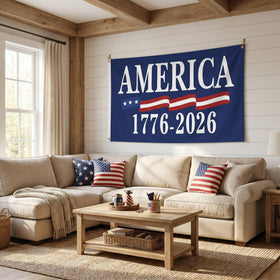 WENWELL 250th Anniversary flag stitched header for durable outdoor display.