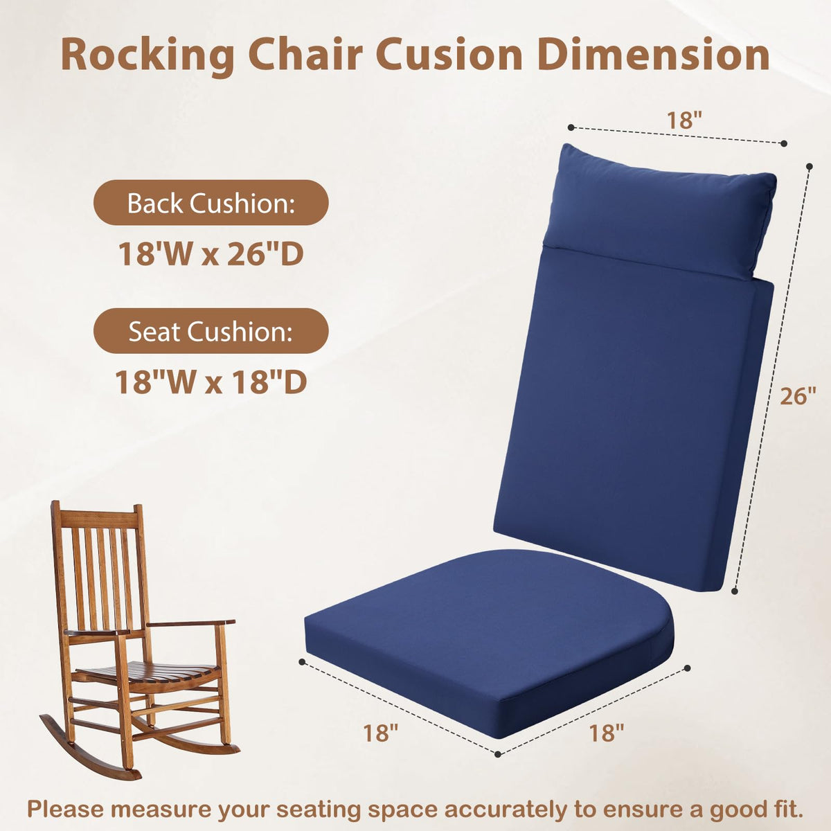 WEOAVRY rocking chair back cushion 26x18 supports posture during use