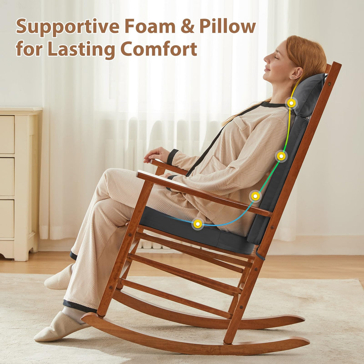 WEOAVRY ergonomic headrest on rocking chair cushions for neck support