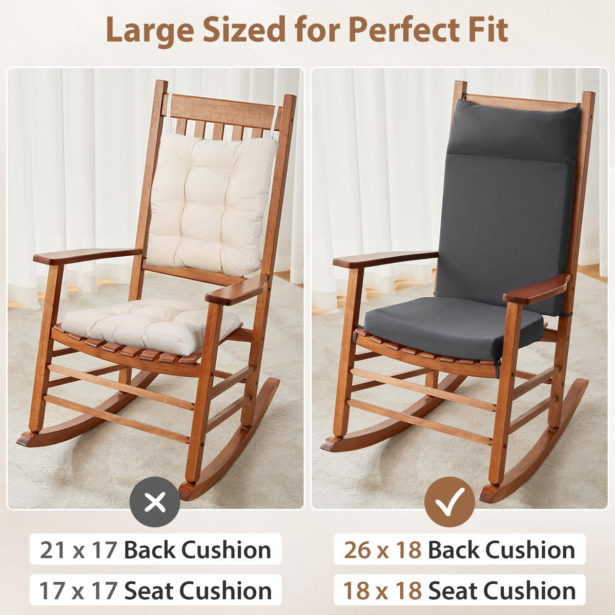 WEOAVRY cushions with non-slip bottom to stay in place on a rocker