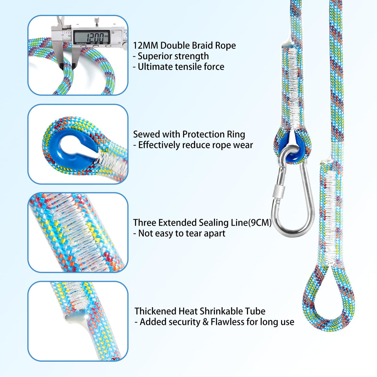 Werfeito heat-shrink end caps protect rope ends for secure setup