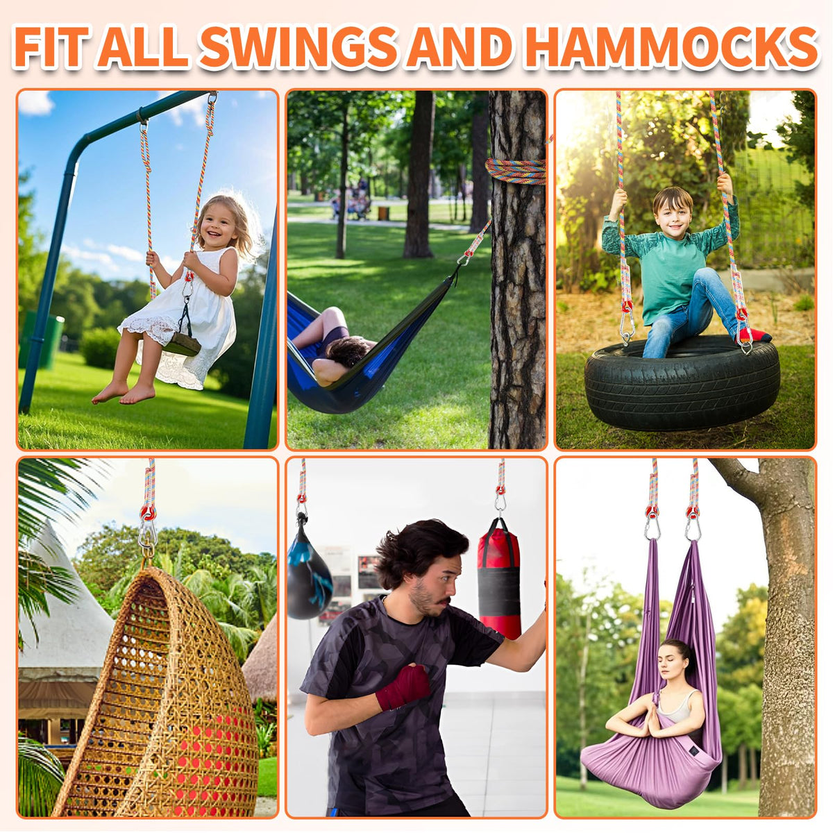 Werfeito versatile rope set supports swings, hammocks, and playground projects.
