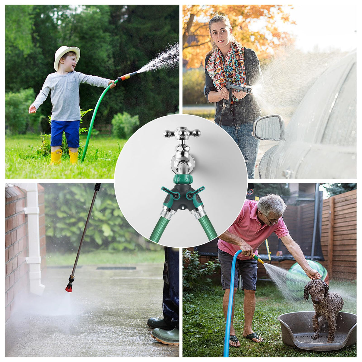 WERJOURU garden hose splitter dual control handles for easy flow management.