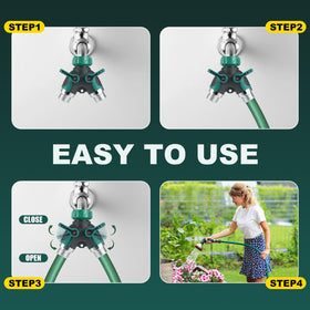 WERJOURU garden hose splitter installed on faucet demonstrating quick setup.