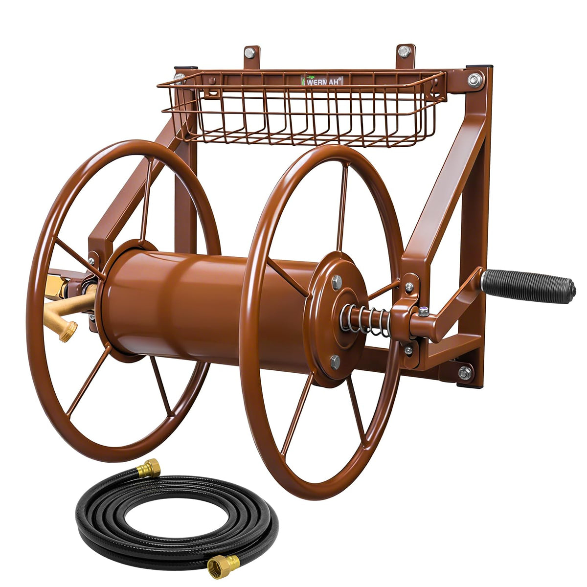 WERMAH garden hose reel wall mounted for space saving outdoor organization