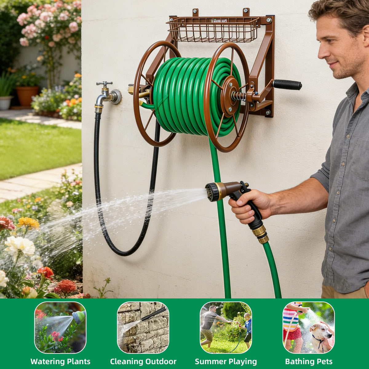 WERMAH outdoors ready hose reel for car washing and yard care