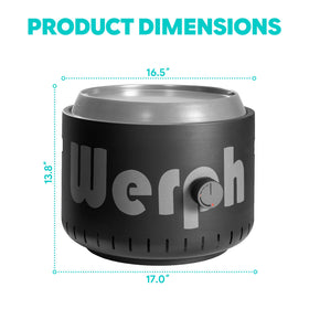 Werph fire pit lid locked securely for safe transport.