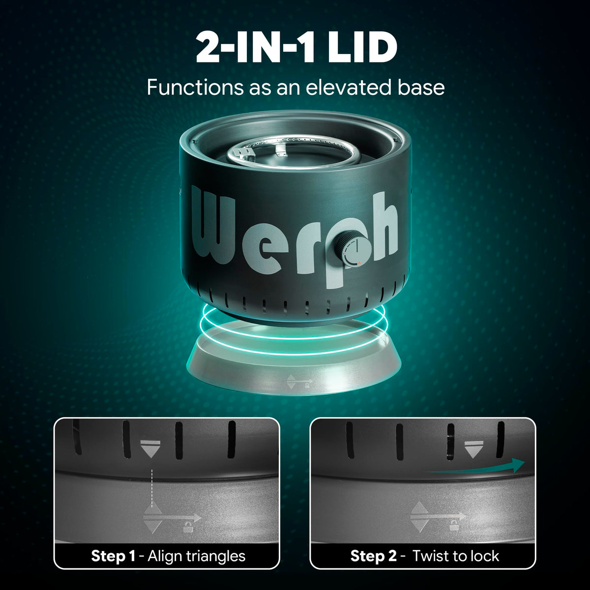 Adjustable flame control on Werph pit for precise heat.