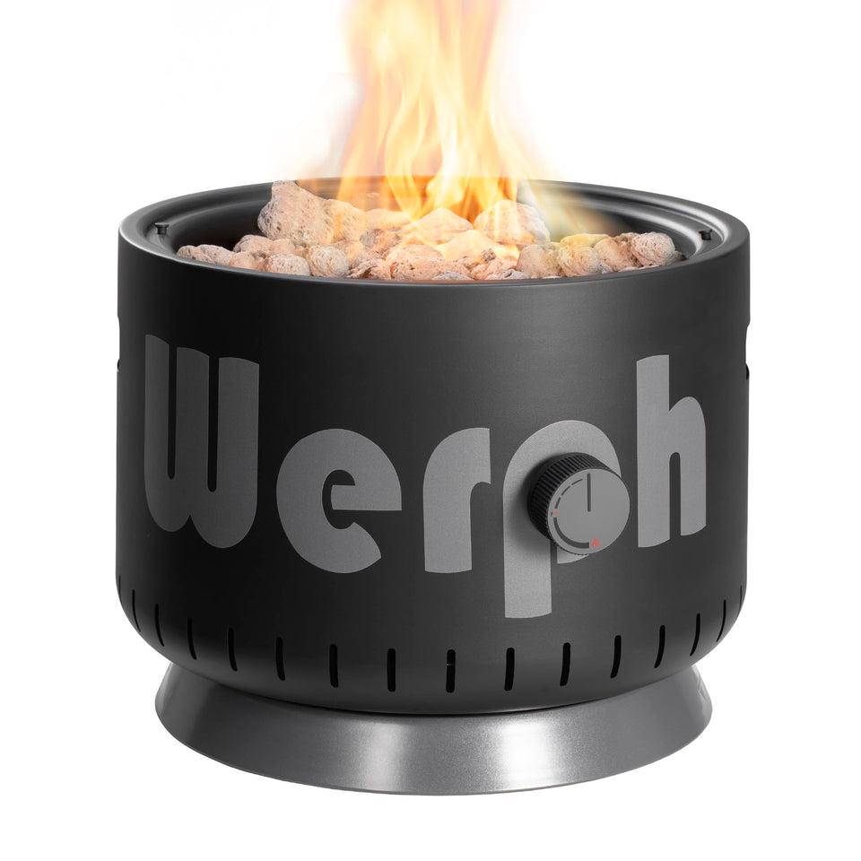 Werph 17-inch compact propane fire pit ready-to-use for outdoor warmth.