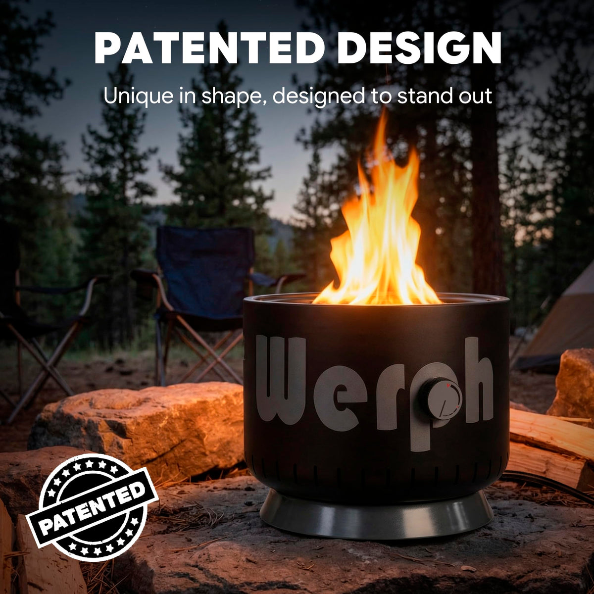Werph fire pit stainless steel burner delivers powerful warmth.