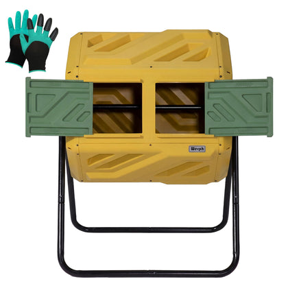 Werph Updated 43-gallon dual-chamber compost bin assembly, quick setup and start composting.