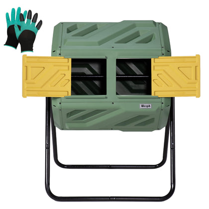 Werph 43-gallon dual-chamber compost bin front view for continuous batching.