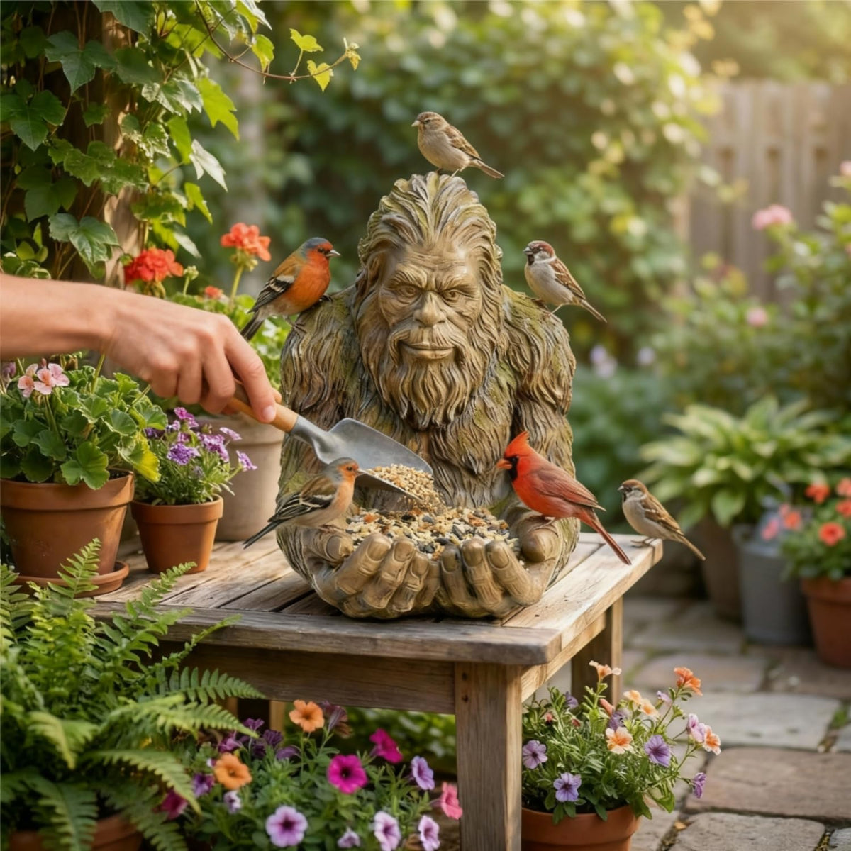 WesGen Bigfoot Bird Feeder deck display invites birds and conversation.