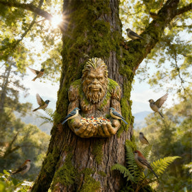 WesGen Bigfoot Bird Feeder hand-painted outdoor sculpture for gardens.