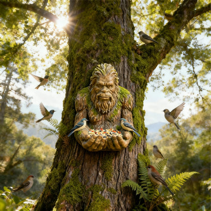 WesGen Bigfoot Bird Feeder hand-painted outdoor sculpture for gardens.