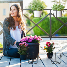 Wesiti balcony-rail planter 8-inch black assembled on deck railing