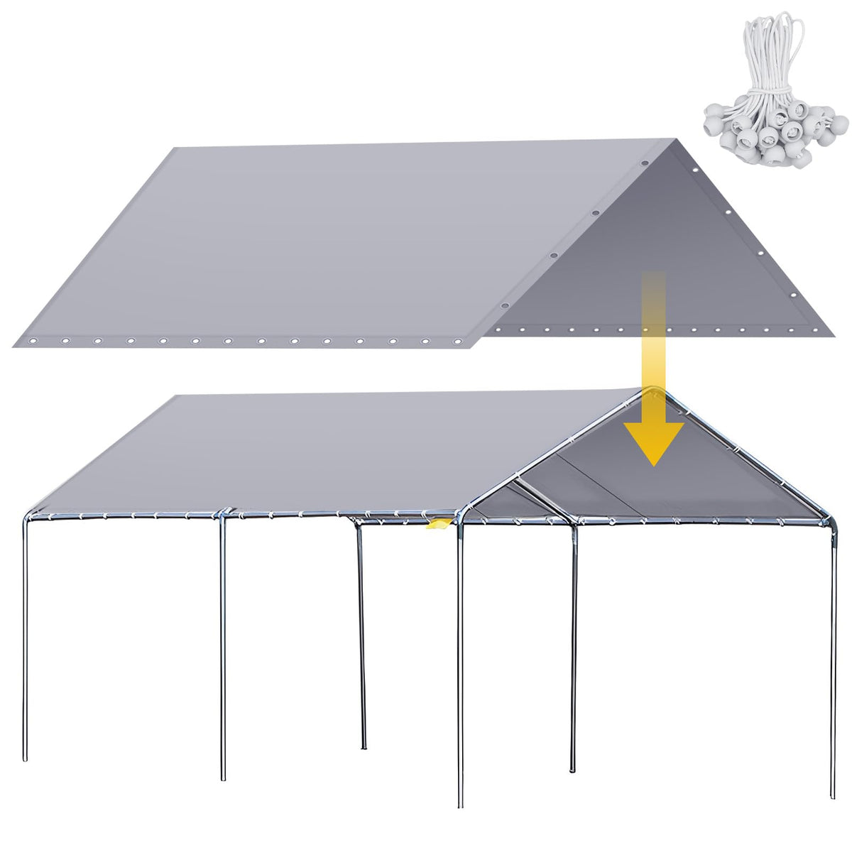 Wesnoy 12x20 ft grey canopy top cover ready for carport use