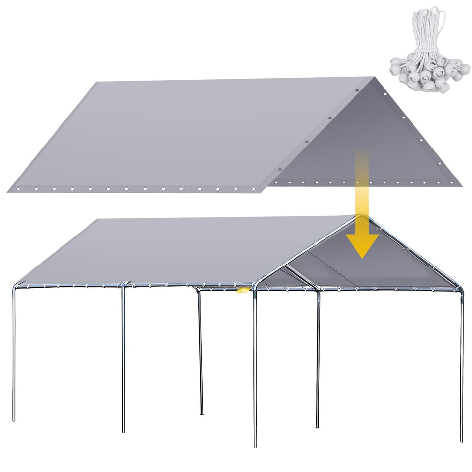 Wesnoy 12x20 ft grey canopy top cover ready for carport use
